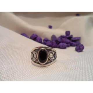 Anillo Plata Azabache, tipo cinta y azabache oval - Imagen 1