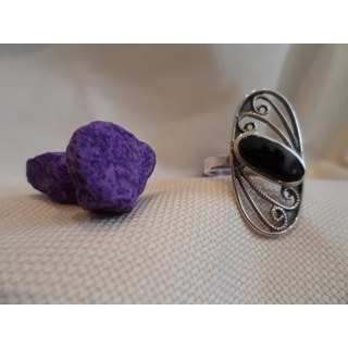 Anillo Plata y Azabache, alargado de cuatro racimos - Imagen 1