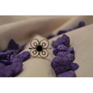 Anillo Plata y Azabache Colección Diana, trebol  de cuatro hojas - Imagen 1