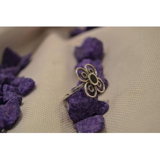 Anillo Plata y Azabache Colección Diana, trebol  de cuatro hojas - Imagen 2