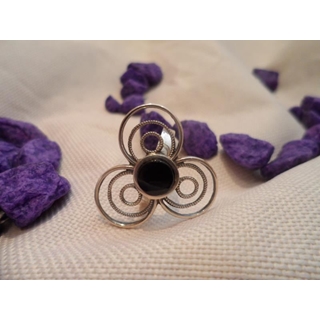 Anillo Plata y Azabache Colección Diana, trebol de tres hojas doble - Imagen 1