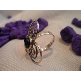 Anillo Plata y Azabache Colección Diana, trebol de tres hojas doble - Imagen 2