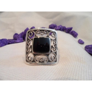 Anillo Plata y Azabache Colección Geometric , cuadrado - Imagen 1