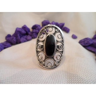 Anillo Plata y Azabache Colección Geometric, oval con filigrana en círculo - Imagen 1