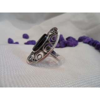 Anillo Plata y Azabache Colección Geometric, oval con filigrana en círculo - Imagen 2