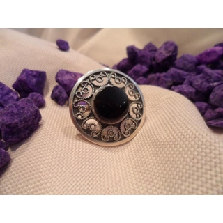 Anillo Plata y Azabache Colección Geometric, redondo - Imagen 1