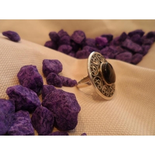 Anillo Plata y Azabache Colección Geometric, redondo - Imagen 2