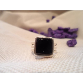 Anillo Plata y Azabache, con azabache cuadrado - Imagen 1