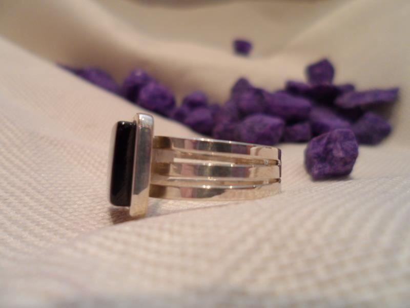 Anillo Plata y Azabache, con azabache cuadrado - Imagen 2