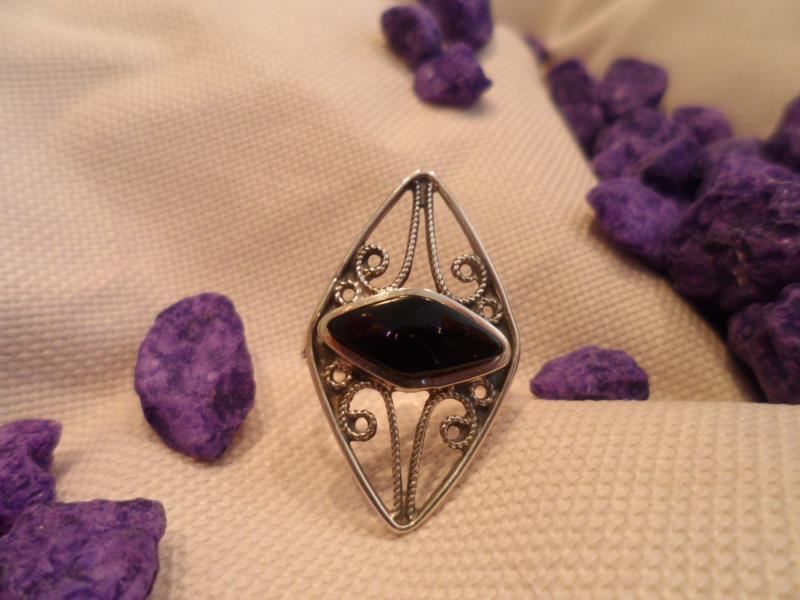 Anillo Plata y Azabache, con azabache en rombo - Imagen 1