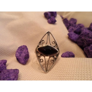 Anillo Plata y Azabache, con azabache en rombo - Imagen 1