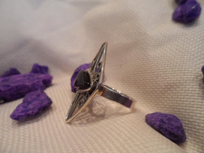 Anillo Plata y Azabache, con azabache en rombo - Imagen 2