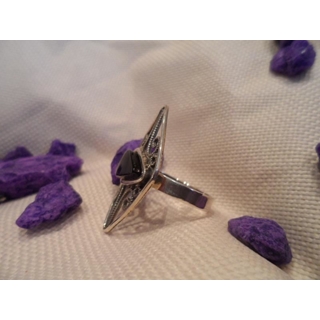 Anillo Plata y Azabache, con azabache en rombo - Imagen 2