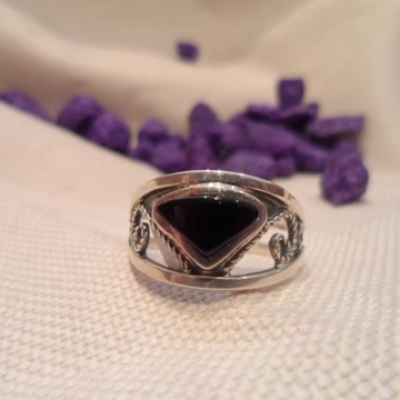 Anillo Plata y Azabache, con azabache triangular - Imagen 1
