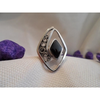Anillo Plata y Azabache, con forma rombo - Imagen 1