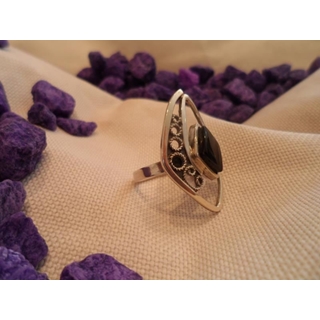Anillo Plata y Azabache, con forma rombo - Imagen 2