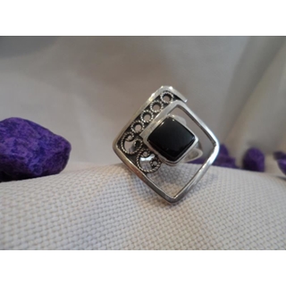 Anillo  Plata y Azabache, de forma cuadrada ,B140 SV - Imagen 1