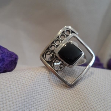 Anillo  Plata y Azabache, de forma cuadrada ,B140 SV - Imagen 1