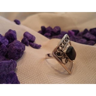 Anillo  Plata y Azabache, de forma cuadrada ,B140 SV - Imagen 2