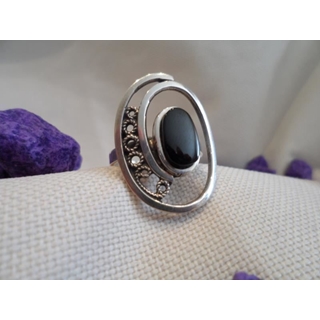 Anillo Plata y Azabache, espiral oval - Imagen 1