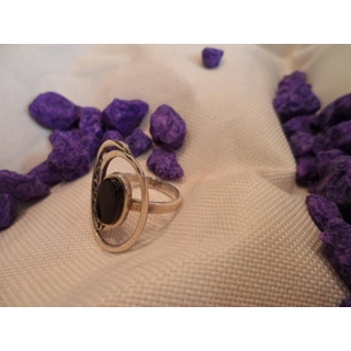 Anillo Plata y Azabache, espiral oval - Imagen 2