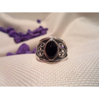 Anillo Plata y Azabache, oval, filigrana en corazón - Imagen 1