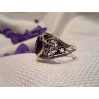 Anillo Plata y Azabache, oval, filigrana en corazón - Imagen 2