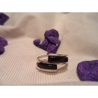 Anillo Plata y Azabache, sin filigrana y dos azabaches - Imagen 1