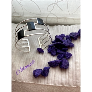 Brazalete plata y azabache lisa N691 BR - Imagen 2