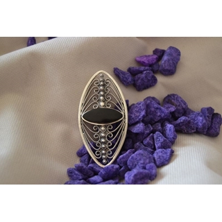 Broche en Plata y Azabache oval con azabache cruzado, Colección Melibea - Imagen 1