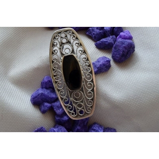 Broche en Plata y Azabache oval con extremos rectos - Imagen 1