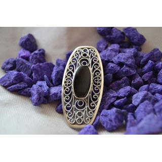 Broche en Plata y Azabache oval con extremos rectos - Imagen 2