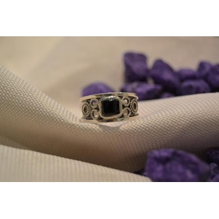 Cinta Plata y Azabache, azabache cuadrado pequeño - Imagen 1