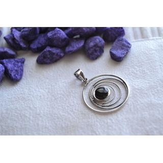 Colgante en Plata y Azabache, colección Geometrics, redondo Azabache descentrado - Imagen 1