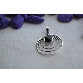 Colgante en Plata y Azabache, redondo, colección Geometrics - Imagen 1