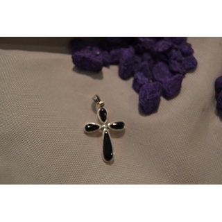 Colgante Plata y Azabache Colección Cruz de Compostel,a en lágrima - Imagen 1