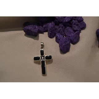 Colgante Plata y Azabache Colección Cruz de Compostela, recta - Imagen 1