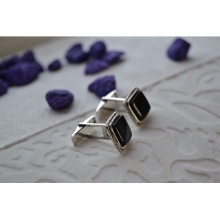 Gemelo en Plata y Azabache, cuadrado con rizado en Plata - Imagen 2