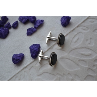 Gemelo en Plata y Azabache, oval con rizado en plata - Imagen 2