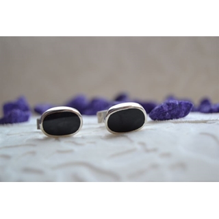 Gemelo en Plata y Azabache, oval liso - Imagen 1