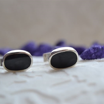 Gemelo en Plata y Azabache, oval liso - Imagen 1