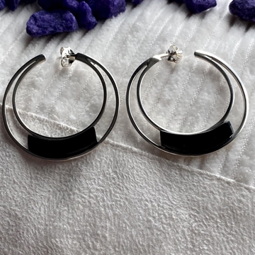 Pendiente aro plata y azabache - Imagen 2