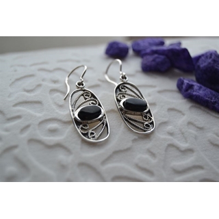 Pendiente en Plata y Azabache, con filigrana - Imagen 1