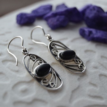 Pendiente en Plata y Azabache, con filigrana - Imagen 2