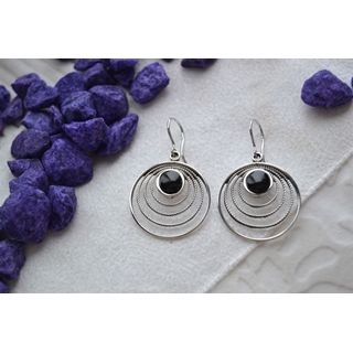 Pendiente en Plata y Azabache, redondo colección Geometrics - Imagen 1