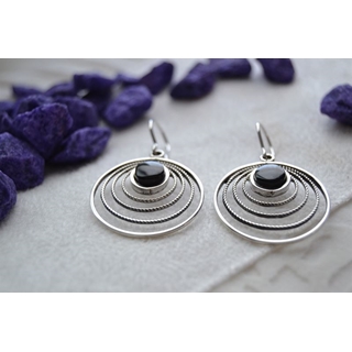 Pendiente en Plata y Azabache, redondo colección Geometrics - Imagen 2