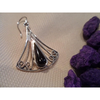 Pendiente Plata y Azabache, azabache en lágrima con cuatro racimos - Imagen 2