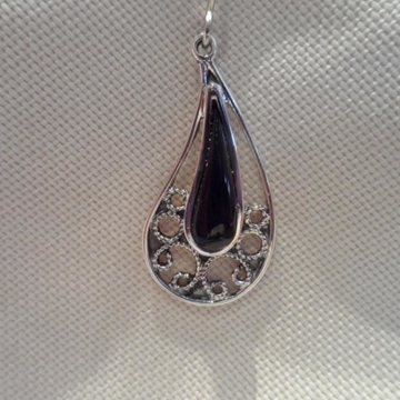 Pendiente Plata y Azabache, azabache en lágrima - Imagen 1