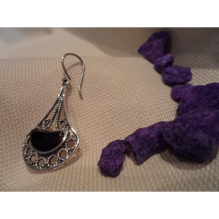 Pendiente Plata y Azabache, con forma de riñón - Imagen 1