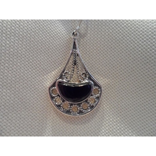 Pendiente Plata y Azabache, con forma de riñón - Imagen 2